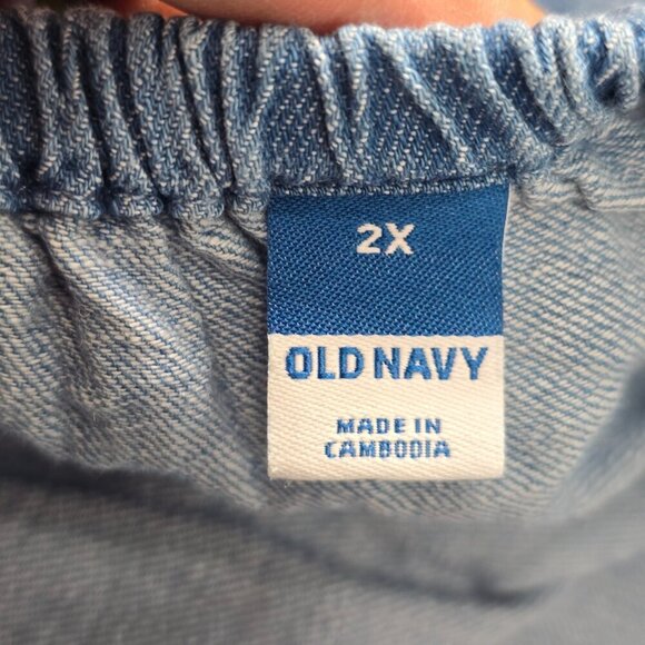 Old Navy Chambray Short Sleeve Flowy Blouse Flutter Sleeves Top - Picture 7 of 8